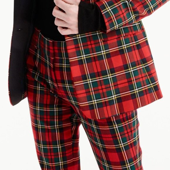J. Crew Cameron Tartan Slim Leg Trousers Plaid 2 Way Stretch Wool Cropped - Picture 2 of 9